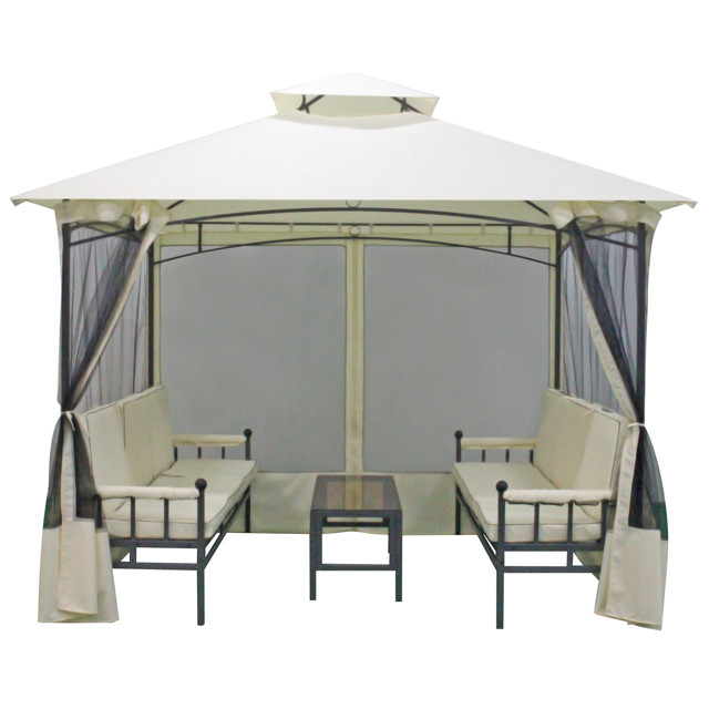 беседка со скамейками и столом 2х2,3х2,7м бежевая
